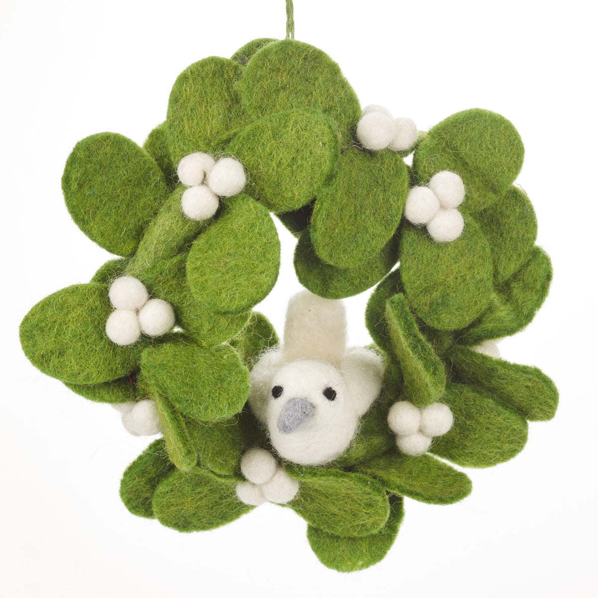 Handmade felt mini mistletoe wreath with dove Christmas decoration