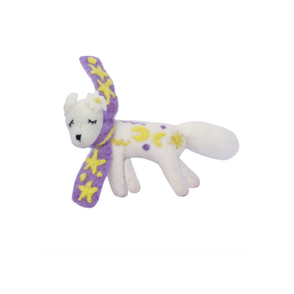 Handmade needle felted dog with star-themed details, felt dog decoration