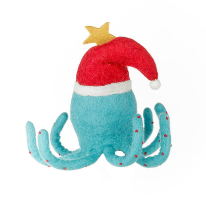 Needle felted wool octopus tree topper with eight tentacles