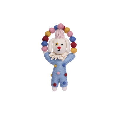 Handmade needle felted dog acrobat character made from wool, felt dog decoration