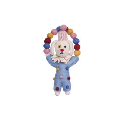 Handmade needle felted dog acrobat character made from wool, felt dog decoration