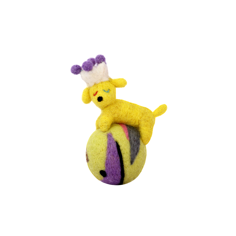 Handmade needle felted daytime dog planet scene made from wool, felt decorative object