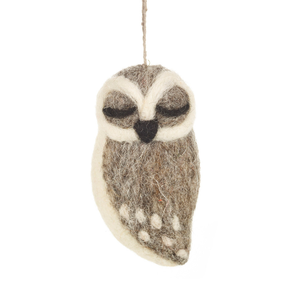 Wool felt woodland owl decoration with closed eyes