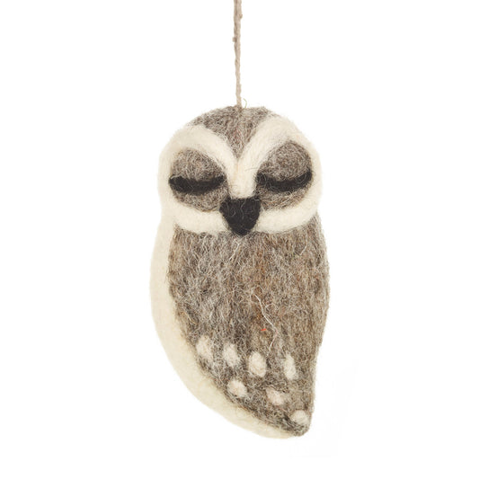 Wool felt woodland owl decoration with closed eyes
