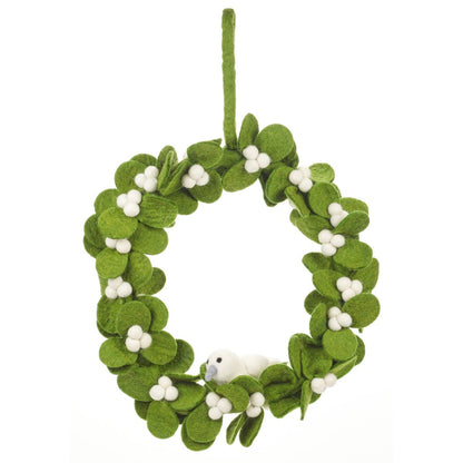Handmade felt mistletoe wreath with dove Christmas decoration