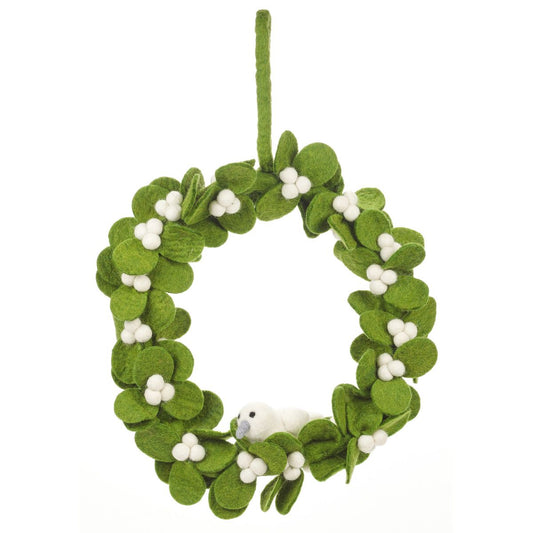 Handmade felt mistletoe wreath with dove Christmas decoration