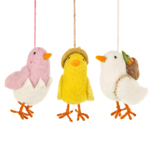 Handmade felt Easter chick hanging decorations made from wool