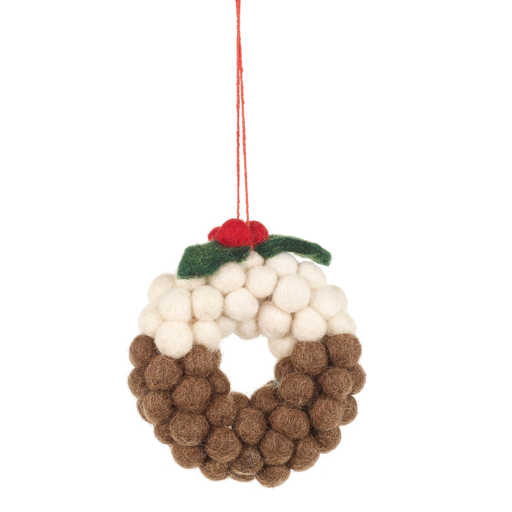 Handmade felt mini Christmas pudding wreath decoration
