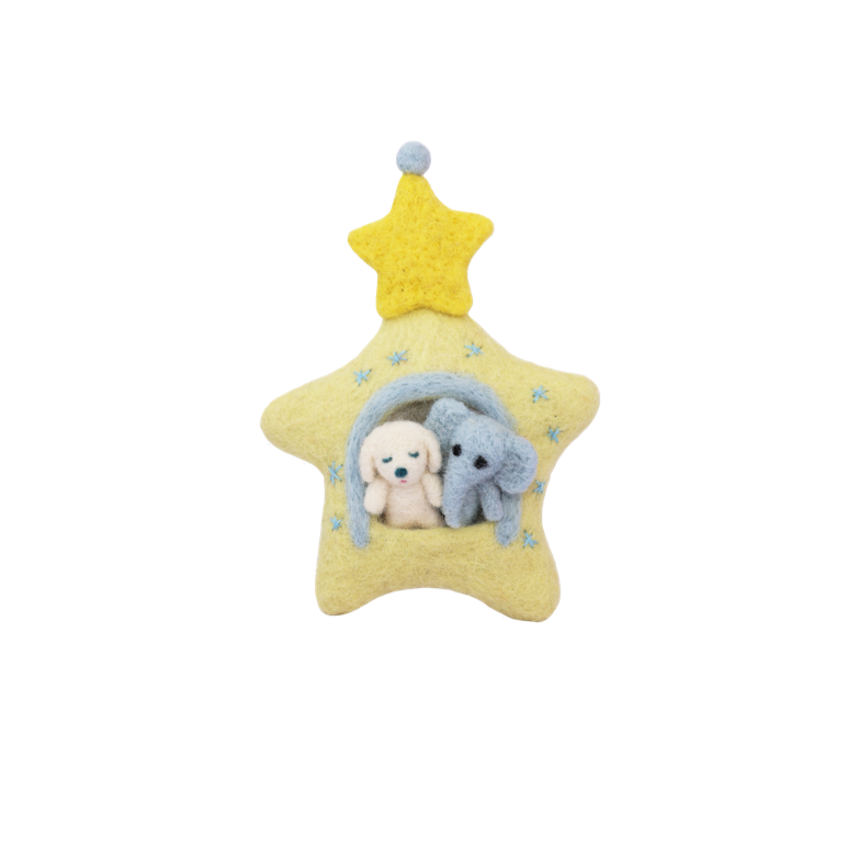 Handmade needle felted star house made from wool, felt decorative home object