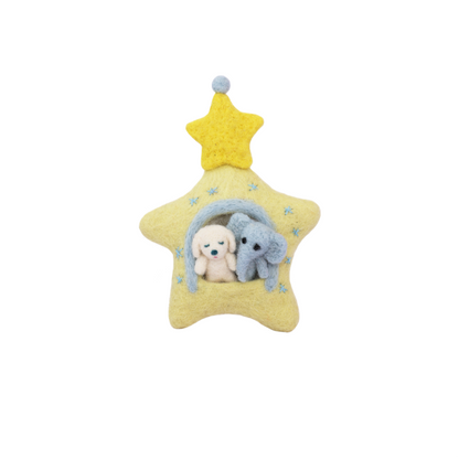 Handmade needle felted star house made from wool, felt decorative home object