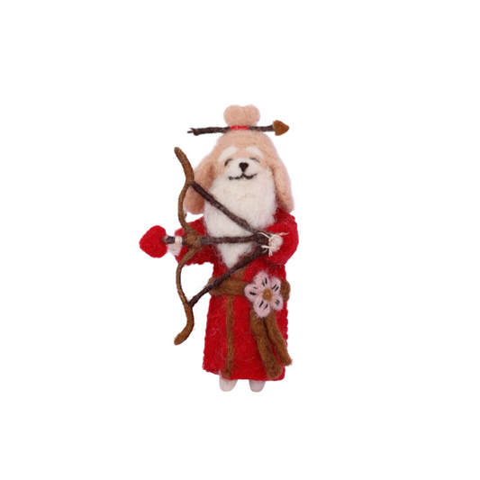 Handmade needle felted dog guardian character made from wool, felt animal decoration