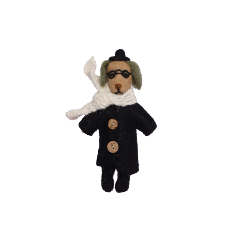 Handmade needle felted dog guardian character made from wool, felt dog decoration